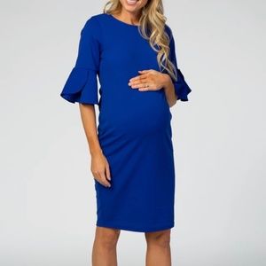 PinkBlush Royal Blue Fitted Ruffle Sleeve Maternity Dress